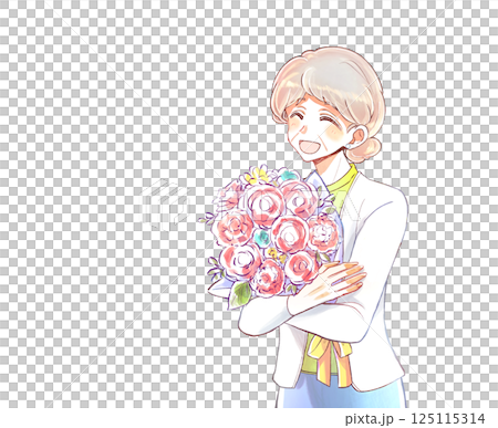 拿著花束的老年婦女 125115314