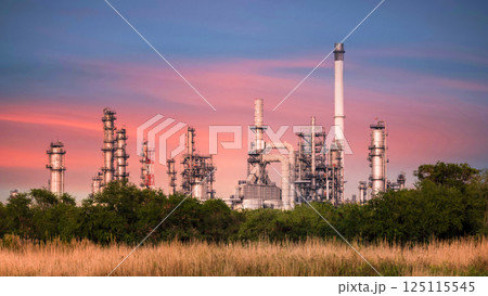 Oil and gas refinery industrial factory plant with blue sky background at oil and gas refinery zone, Business oil and gas industrial plant, Oil and gas refinery petrochemical plant industrial. 125115545