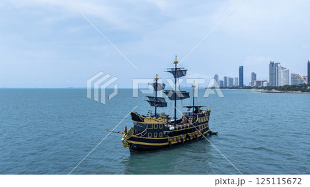 Pattaya Beach in Pattaya city Chonburi,Thailand, Pattaya Beach and hotel resort skyline and skyscraper, Thailand, Southeast Asia, Asia. 125115672
