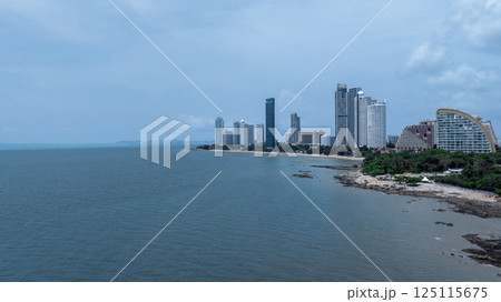Pattaya Beach in Pattaya city Chonburi,Thailand, Pattaya Beach and hotel resort skyline and skyscraper, Thailand, Southeast Asia, Asia. 125115675
