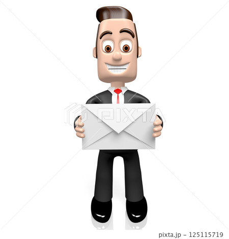 Cartoon businessman holding a letter - 3D illustration 125115719