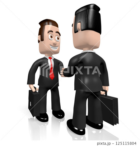 Two cartoon businessmen shaking hands - partnership concept - 3D illustration 125115804