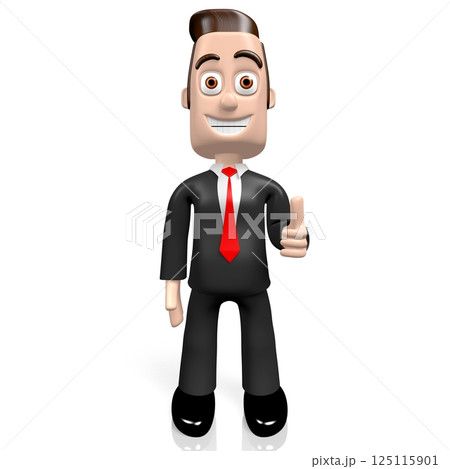 Cartoon businessman showing thumbs up gesture - 3D illustration Cartoon businessman showing thumbs up gesture - 3D illustration 125115901