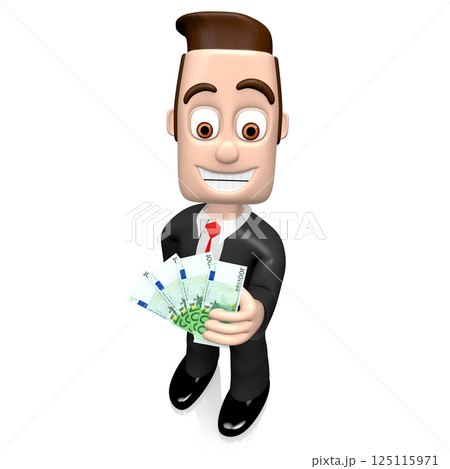 Cartoon businessman on white background holding money - 3D illustration Cartoon businessman on white background holding money - 3D illustration 125115971