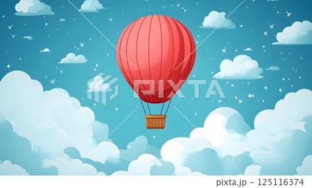 Red Hot Air Balloon Flying Above the Clouds 125116374