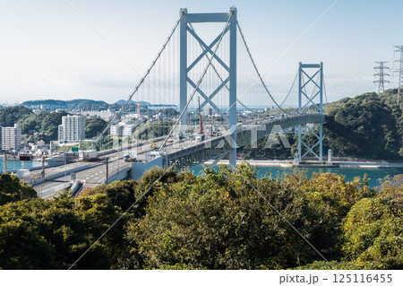 【北九州門司港 関門海峡と関門橋和布刈 第2展望台から】 【北九州門司港 関門海峡と関門橋和布刈 第2展望台から】 125116455