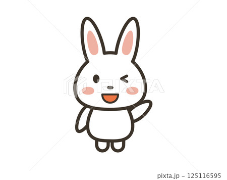 手を上げて挨拶するイメージのかわいいうさぎのイラスト 125116595