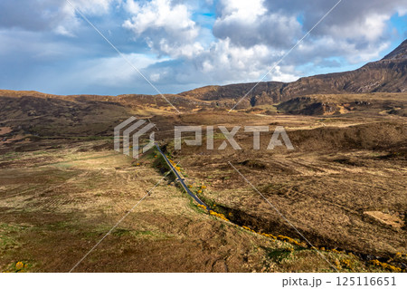 Aerial view of the Muckish railway walk in County Donegal, Ireland Aerial view of the Muckish railway walk in County Donegal, Ireland 125116651