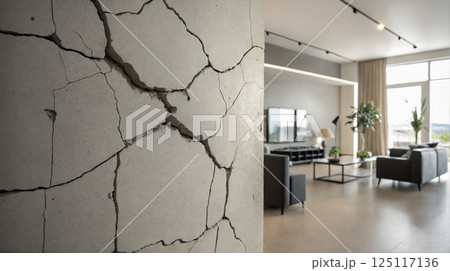 concrete wall with cracks in a new apartment 125117136