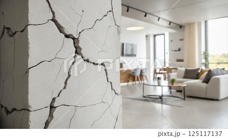 concrete wall with cracks in a new apartment 125117137