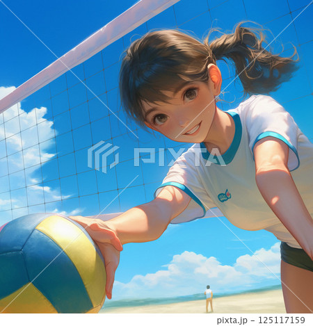 ビーチバレーをしている女の子 125117159