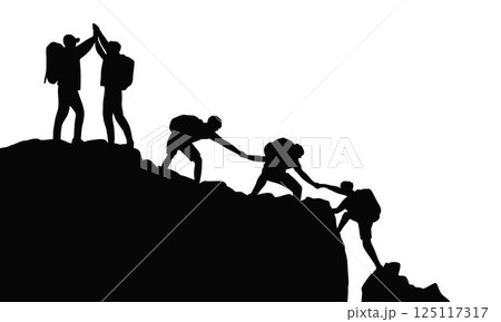 Silhouette of Climbers Mutual Assistance, Group Team People Helping Work, Climb Mountain, Teamwork friendship hiking help each other trust assistance silhouette Silhouette of Climbers Mutual Assistance, Group Team People Helping Work, Climb Mountain, Teamwork friendship hiking help each other trust assistance silhouette 125117317