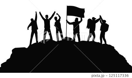 Business team success concept, silhouette of business man on peak mountain, Help and assistance concept, Climb Mountain Business team success concept, silhouette of business man on peak mountain, Help and assistance concept, Climb Mountain 125117336