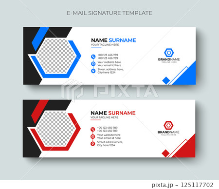 Corporate business Email signature or email footer and personal social media cover template. Professional business email signature design blue and red color. Corporate business Email signature or email footer and personal social media cover template. Professional business email signature design blue and red color. 125117702