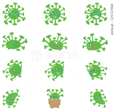 Set of aggressive microargonizv. Evil characters of viruses and bacteria in flat style. Vector illustration isolated on white background. 125117868