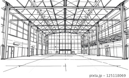 下から見あげた体育館の線画 下から見あげた体育館の線画 125118069