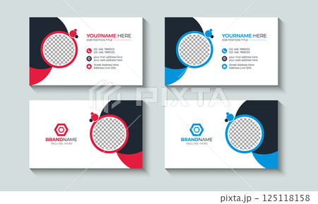 Creative and Minimal Business card or Visiting Card Layout template design. Identity, Contact, Branding, Pink, Blue. 125118158