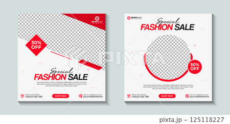 Fashion sale and discount promotion, social media post or web banner ad template. Fashion sale Promotional social media post template. Fashion sale and discount promotion, social media post or web banner ad template. Fashion sale Promotional social media post template. 125118227