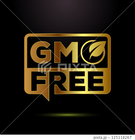 GMO free icon design illustration, Non gmo food label, Organic healthy food sign symbol in gold color style GMO free icon design illustration, Non gmo food label, Organic healthy food sign symbol in gold color style 125118267