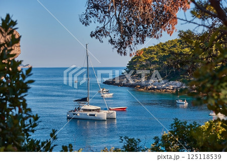 Vacation sail boat in a sea bay in Croatia 125118539