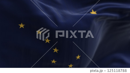Alaska state flag waving with Big Dipper and Polaris stars. 3D render 125118788