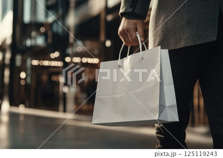 Businessman Holding White Shopping Bag in Urban Setting 125119243