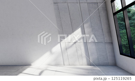 empty interior room shadow wall space background mock up architecture sunlight. empty home modern window light floor design apartment white house indoor. blank minimal concept backdrop bright clean. 125119265