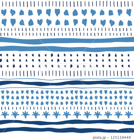 Hand drawn blue stripes on white background. Vector striped seamless pattern. Tropical costal print 125119449