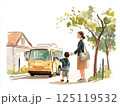 幼稚園の送迎バスで通園する男の子 125119532