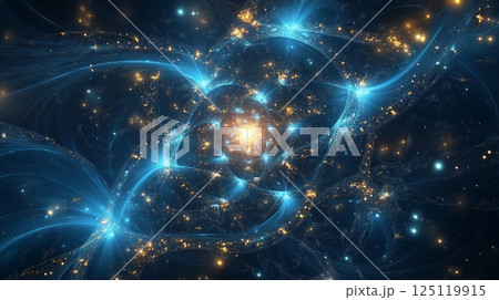 Swirling cosmic energy in a blue galaxy with glowing stars 125119915