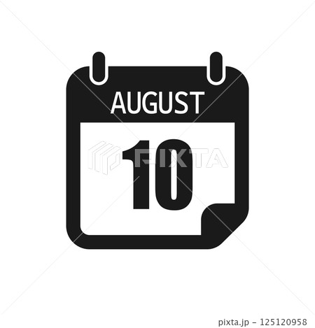Vector icon page day calendar - 10 August month Vector icon page day calendar - 10 August month 125120958