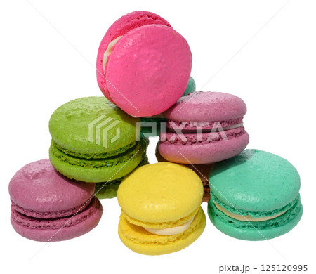 An assortment of colorful macarons, isolated background An assortment of colorful macarons, isolated background 125120995