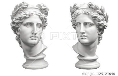 A majestic statue depicting a woman adorned with a laurel wreath on her head 125121040