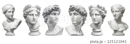 Row of ancient Greek busts on a pristine 125121041