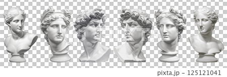 Row of ancient Greek busts on a pristine 125121041