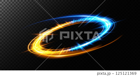 Stylized Blue and Orange Energy Ring Rendered Against a Transparent Background, Beautifully Designed Stylized Blue and Orange Energy Ring Rendered Against a Transparent Background, Beautifully Designed 125121369