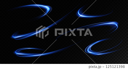 Stunning Dynamic Blue Light Waves Set Against a Striking Black Background Design 125121398