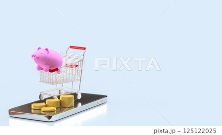 The Pink piggy bank in Shopping cart for Marketing concept 3d Rendering. 125122025