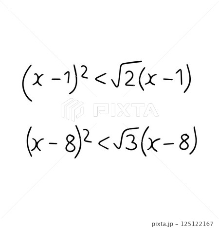 Hand drawn mathematical equations. Black text on white background. Hand drawn mathematical equations. Black text on white background. 125122167