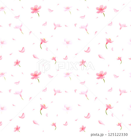 Digital spring pattern with pink flowers and sakura petals for seamless pattern. Digital spring pattern with pink flowers and sakura petals for seamless pattern. 125122330