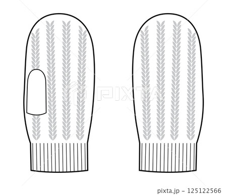 Knitted Igloo One-Fingered Mitten Gloves Fashion hand accessory clothing technical illustration garment. Vector 125122566