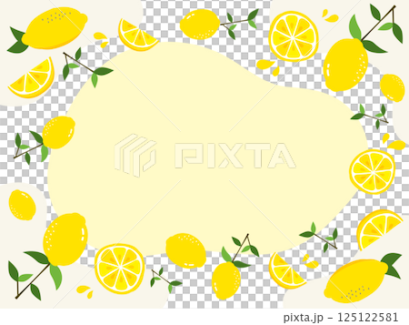 流體形狀的框架設計,周圍環繞著鮮豔的檸檬插圖 流體形狀的框架設計,周圍環繞著鮮豔的檸檬插圖 125122581