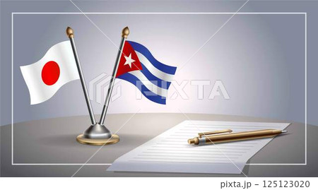 Small national flag of Japan and Cuba flag Relation, Template Vector Illustration 125123020