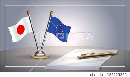 Small national flag of Japan and European Union flag Relation, Template Vector Illustration Small national flag of Japan and European Union flag Relation, Template Vector Illustration 125123233