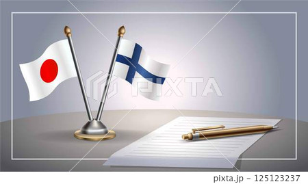 Small national flag of Japan and Finland flag Relation, Template Vector Illustration 125123237