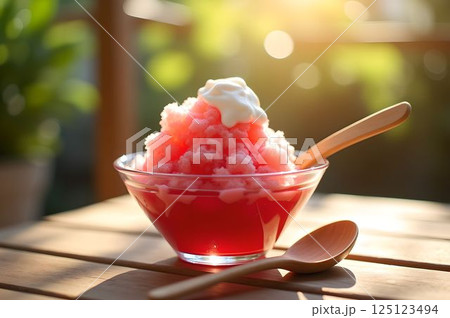 夏の日差しに映えるかき氷・爽やかなイチゴシロップたっぷりのひんやりデザート3 AI生成画像 夏の日差しに映えるかき氷・爽やかなイチゴシロップたっぷりのひんやりデザート3 AI生成画像 125123494