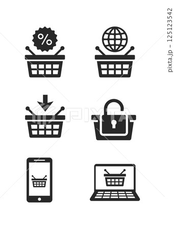 Online shopping icons on white background stock illustration 125123542