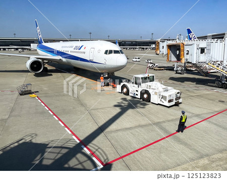 成田空港を発つ全日空B767機 125123823