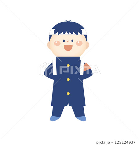 応援団の学ランを着た男の子のイラスト　全身 125124937