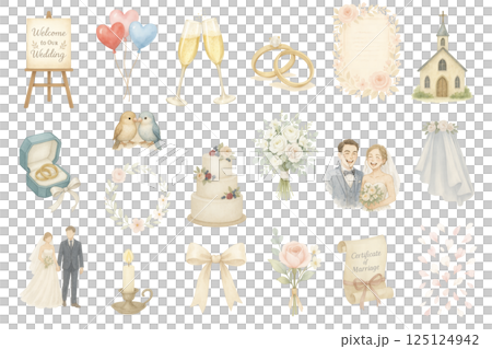 Wedding watercolor illustration set 125124942